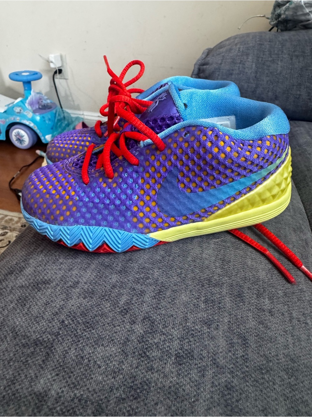 Kyrie Nike Sneakers Toddler Walker Shoes - Purple/Blue with Red Laces